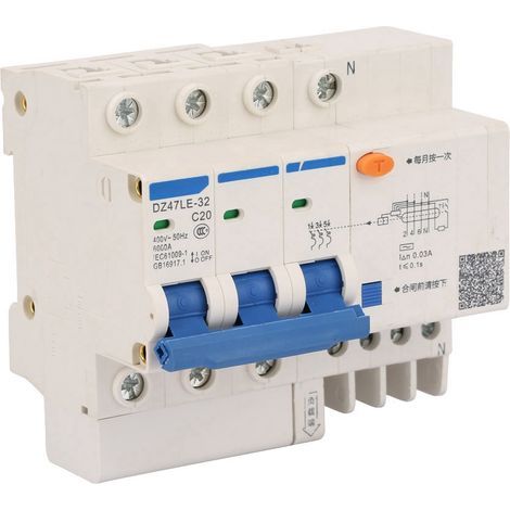 Disjoncteur 20A, temps d'action de fuite 0,1S, boîtier en plastique opaque, disjoncteur de courant de tension nominale AC pour la construction d'ingénierie industrielle (1/5)