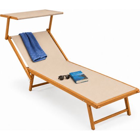 Lettino Prendisole con Struttura Alluminio Effetto Legno e Tessuto Beige (1/5)