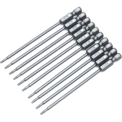 Jeu de 10 embouts Torx de sécurité inviolables, entraînement 1/4 pouce, acier S2, 10 cm de long, avec embouts magnétiques pour tournevis électrique et perceuse à main. (1/5)