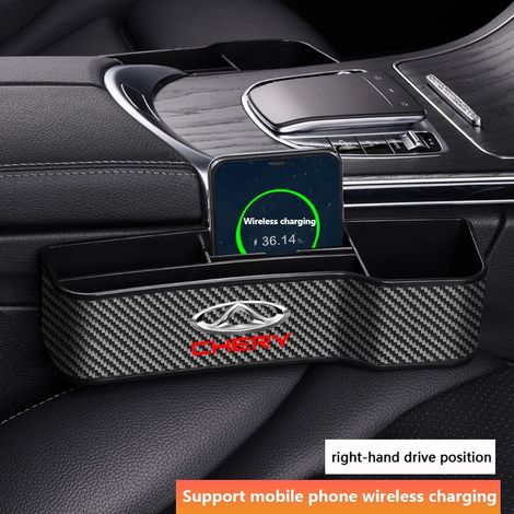 (Recharge sans fil) Organisateur de rangement en fibre de carbone pour l'espace entre les sièges de voiture avec recharge sans fil pour Chery Tiggo 7 8 Arrizo 5 pro gx 5x eQ7 Pro 2020 Chery (1/5)