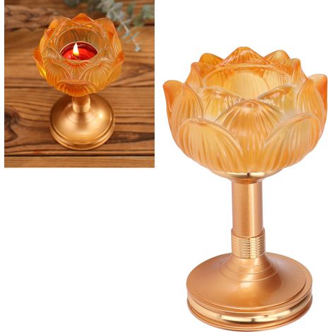 Lampe à beurre de lotus en cristal, objet bouddhiste, chandelier, lampe d'intérieur, lampe d'autel bouddhiste, lampe d'offrande devant Bouddha, lampe lotus (1/5)