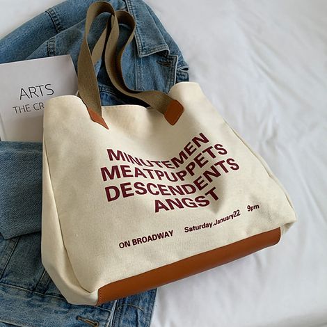 Sac cabas en toile simple, décontracté et élégant, grande capacité, avec poignée, blanc, pour femmes et hommes. (1/5)