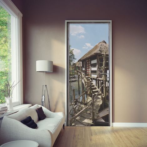 Sticker mural décoratif Maison sur Pilotis, 83x204cm, pour porte intérieure (1/4)