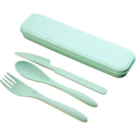 Cutlery set, reusable spoons and forks, portable lunchbox cutlery set for children and adults, suitable for travel, picnics, camping, or daily school use - Beige (1/4)