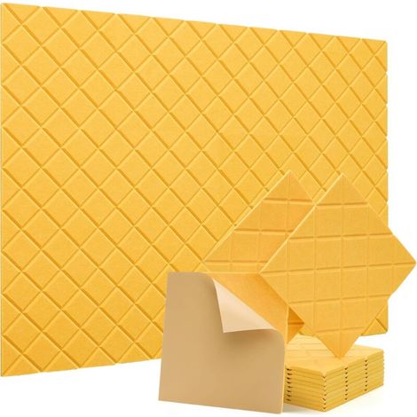 Panneaux acoustiques auto-adhésifs, paquet de 12, rembourrage insonorisant en Polyester 30 x 30 cm, panneaux muraux insonorisés haute densité, jaune (1/5)