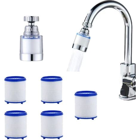 Wasserhahnfilter mit 5 Ersatzfiltern, Wasserenthärter, Wasserfilter für Küchen- und Badezimmerarmaturen