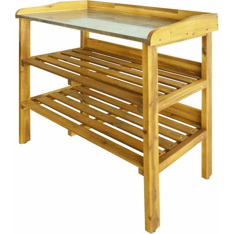 Banc à jardinière avec 2 étagères Banc de jardin - Banquette de Jardin Bois massif d'acacia et zinc BV758992 - BonneVie (1/5)