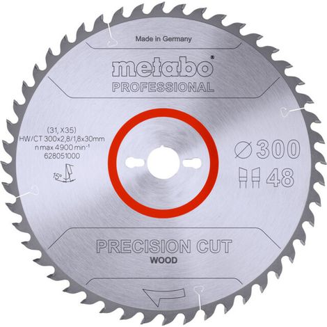 Lame de scie circulaire HW/CT 300 x 30 x 2,8/1,8, nombre de dents 48, affûtage en biseau alterné, angle d'attaque 15° metabo
