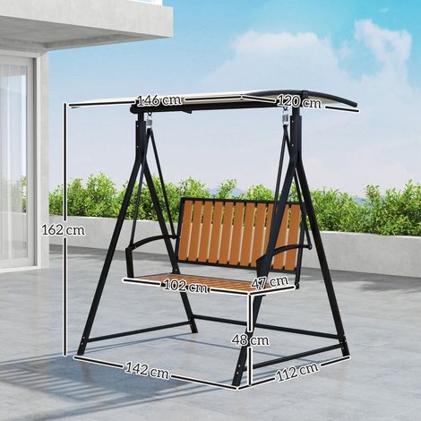Balancelle Hollywood avec pare-soleil réglable, balancelle de jardin 2 places, banc suspendu résistant aux intempéries, charge maximale 240 kg, chaise longue pour jardin ou terrasse, 142 x 112 x 162 c (1/5)