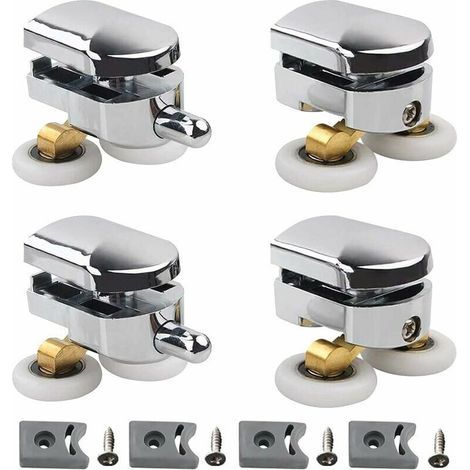 Roulettes doubles - pour porte de douche coulissante avec bloc anticollision et fixations salle de bain 2 roues en alliage de zinc diamètre 23 mm avec bloc anticollision et fixations lilaris Set de 4 (1/5)