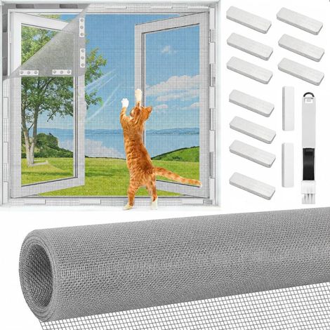 Moustiquaire de fenêtre avec Fixation magnétique innovante, 120x250cm Moustiquaire au Mètre en Fibre de Verre Bricolable avec 12 Moustiquaire Fenetre Clips, Pas de perçage ni de vissage, Gris (1/5)
