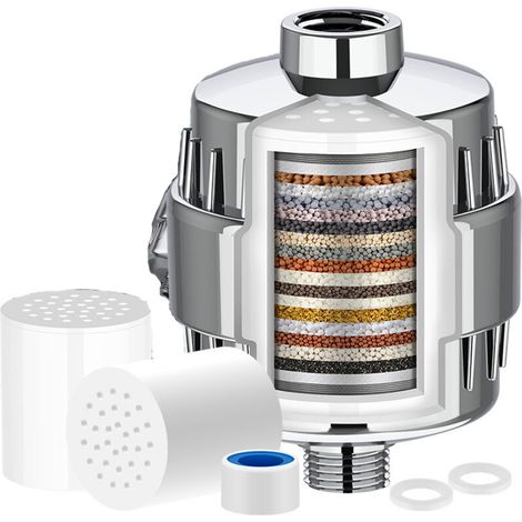 Set mit 2 universellen Duschfiltern (20 Stufen) + 1 Filter – Wasserreiniger für hartes Wasser – Entfernt Schwermetalle und andere Ablagerungen (1/5)