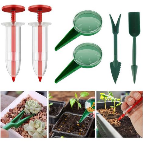 Kit de semis 6 pièces, mini semoirs manuels et outils de jardinage portables, pour semer graines, légumes et fleurs (1/5)