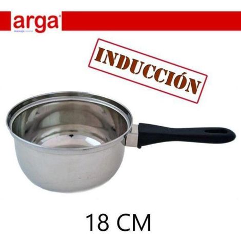 18 cms cazo cacillo economico  inoxidable  para induccion con mango negro arga