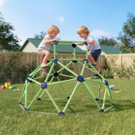 Dôme d'escalade pour enfants de 3 à 8 ans, bords biseautés. En polypropylène. Dimensions : 182,5 x 182,5 x 119 cm. Vert et violet. (1/5)