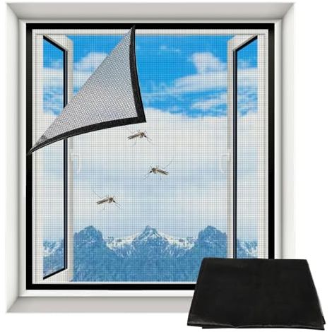 [NEVER USED] Fly screen window 120x130 cm – Innovative Velcro fastener, cat-proof & mosquito protection – Durable, transparent & washable, flexibly cuttable, suitable for windows and balconies, black