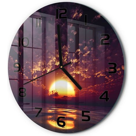 Horloge Murale Ronde Design Original Verre Silencieuse Déco Maison Coucher du soleil fi 30 cm (1/5)