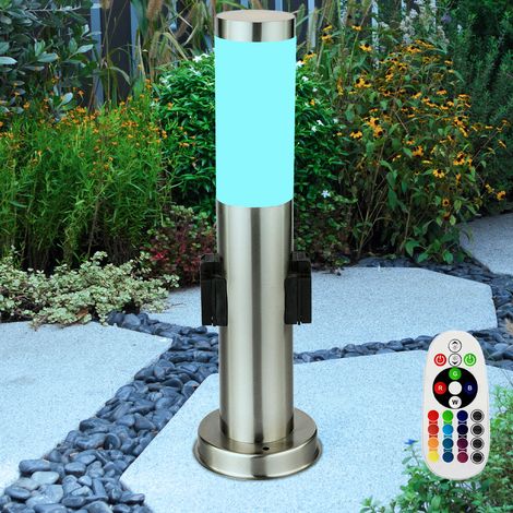Etc-Shop – Lampadaire d'extérieur en acier inoxydable IP44 – 45 cm – Télécommande RVB – 2 douilles E27 pour outils de jardin – 220V-240V (1/5)