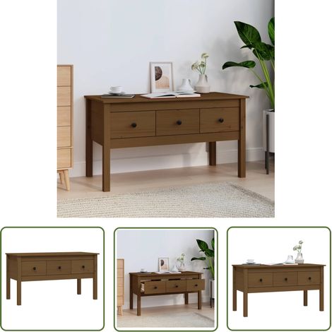 The Living Store Table basse Marron miel 102x49x55 cm Bois massif de pin - Table Basse - Meuble TV - Table D'appoint - Table Ronde - Bois Massif (1/5)