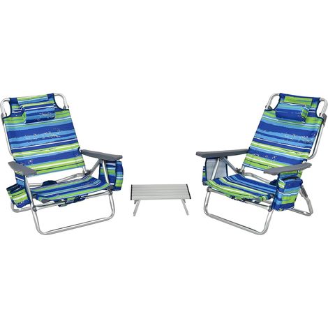 COSTWAY Lot de 2 Chaises de Plage Pliante (Bleu+Vert) (1/5)