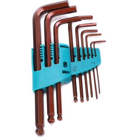 Jeu de clés Allen 0619 métrique S2, tête sphérique allongée, 9 pièces, outil à main robuste et durable, emballage double blister (1/5)