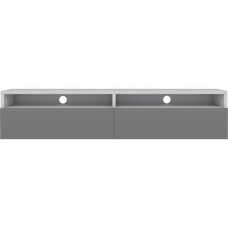 Selsey Rednaw - Mueble TV con dos cajones - Blanco Mate / Gris Brillo - 140 cm (1/5)