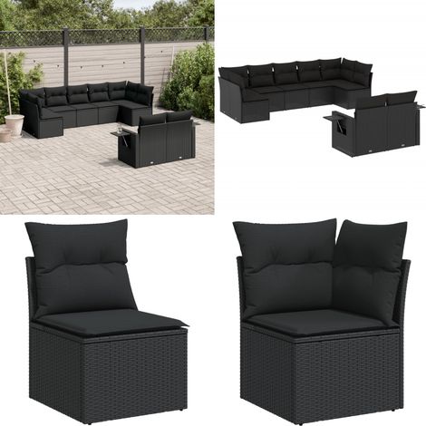 Salon de jardin 9 pcs avec coussins noir résine tressée - Salon De Jardin - Meuble De Jardin - Canapé Extérieur - Ensemble Salon - Résine Tressée - Home & Living (1/5)