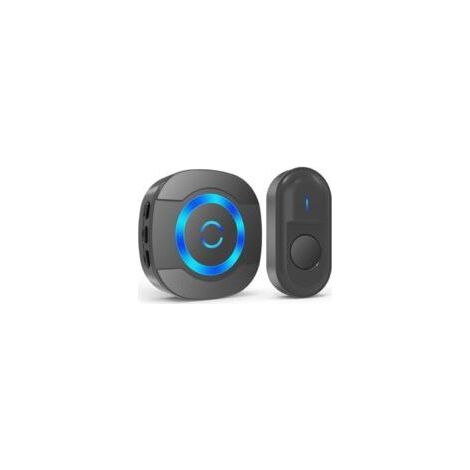 Noir Sonnette de Porte sans Fil 300M Étanche Carillon Electronique avec Récepteur Enfichable pour la Maison 55 Mélodies LED (1/4)