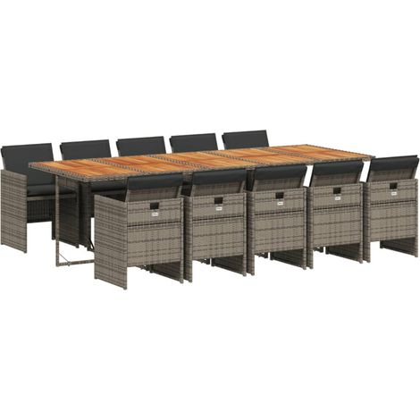 vidaXL Set da Pranzo da Giardino 11pz con Cuscini in Polyrattan Grigio (1/5)