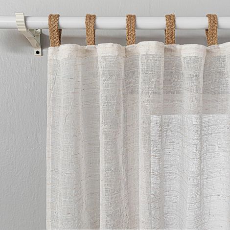 Rideaux aspect lin avec anneaux, rideaux modernes de salon de style bohème, style naturel bohème, lot de 2, H 225 x l 140 cm, convient pour la chambre des enfants et la chambre à coucher (1/5)