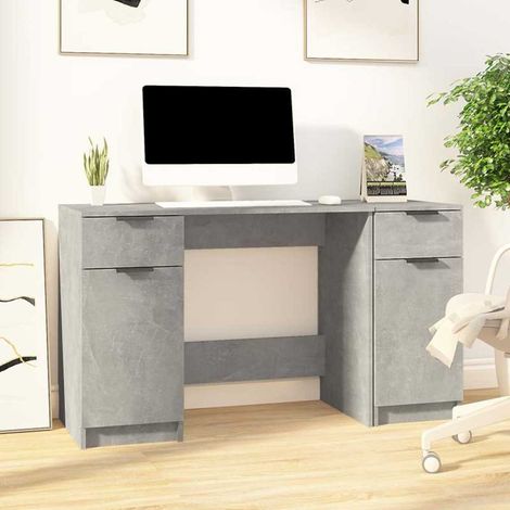 vidaXL Desk with Side Cabinet Concrete Grey Engineered Wood (1/5)
