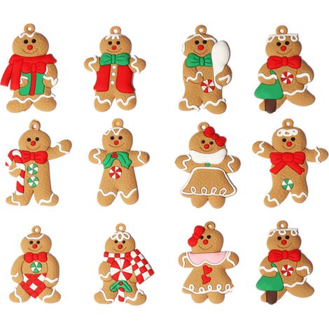 Lot de 12 Figurines Bonhomme en pain d'épice, Plastique, 6,9 cm, Avec ficelle, Décoration Sapin de Noël (1/5)