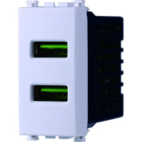 ETTROIT Presa USB Caricatore USB 5V 2,1A 2 Porte USB-A Colore Bianco Compatibile Con Vimar Arke VA2402B (1/3)