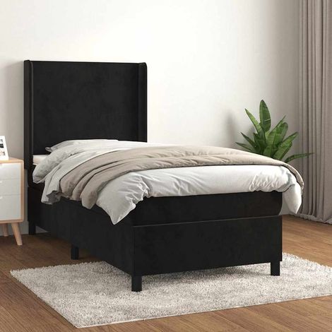 Cama box spring con colchón terciopelo negro 80x200 cm (1/5)