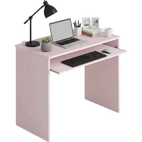 Scrivania Ajeje, Scrittoio per ufficio con ripiano, Tavolo da studio porta PC da ufficio o cameretta, Tavolo da studio, 90x54h79 cm, Rosa