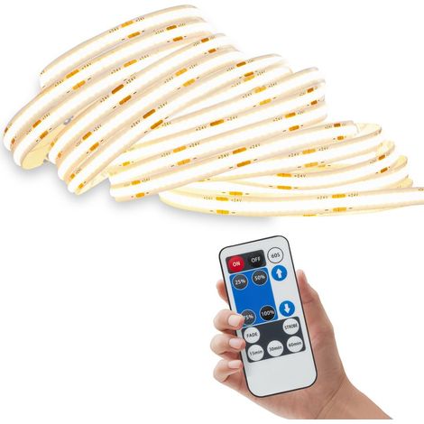 Briloner Ruban LED COB avec télécommande 5 m 20 W 1800 lm 3000 K blanc chaud dimmable blanc - Bande LED salon fête gaming