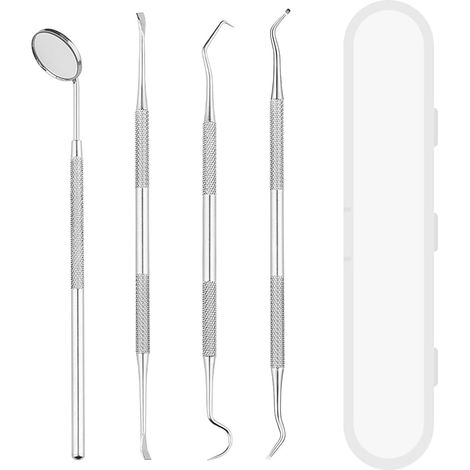 4pcs Detartreur Dentaire Kit, Outil de Nettoyage des Dents pour Animaux, Dents en Acier Inoxydable Kit pour le Nettoyage des Dents des Animaux de Compagnie, Avec Gratte-Tartre (1/5)