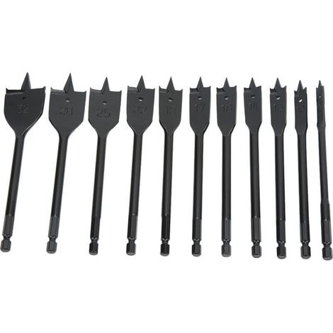 11 Pièces Mèches à Bois Plat Professionnelles en Acier Dur Hexagonal pour Travail du Bois (1/5)