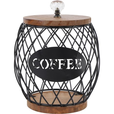 Porte-capsules de café en forme de fruit, organisateur élégant avec base et couvercle en bois, objet de décoration, noir. (1/5)