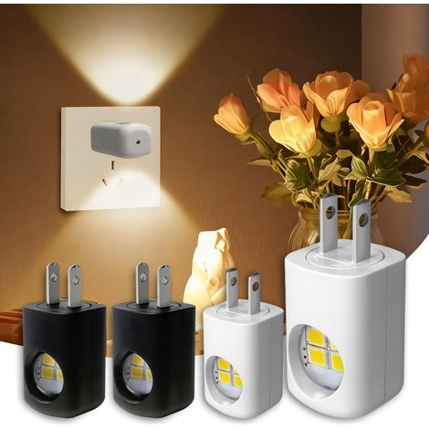Lot de 4 veilleuses LED pivotantes à 180° à brancher, lampe de nuit murale pour chambre, salle de bain, escalier, couloir (norme américaine)