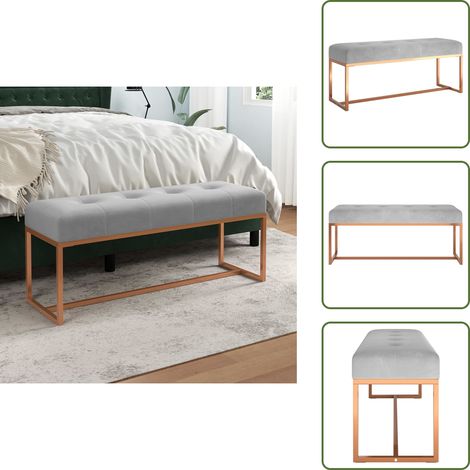Banc Gris 110x36x45 cm Velours - Banc Coffre - Banc Velours - Banc Design - Meuble Rangement - Assise Confortable (1/5)