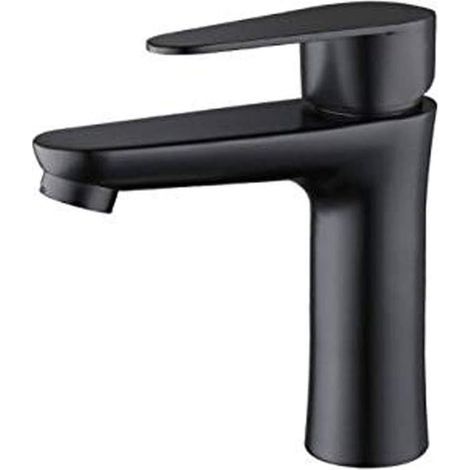 Robinet de lavabo - Bec cascade noir en acier inoxydable pour vasque 1 trou avec commandes séparées pour l'eau chaude et l'eau froide (1/4)