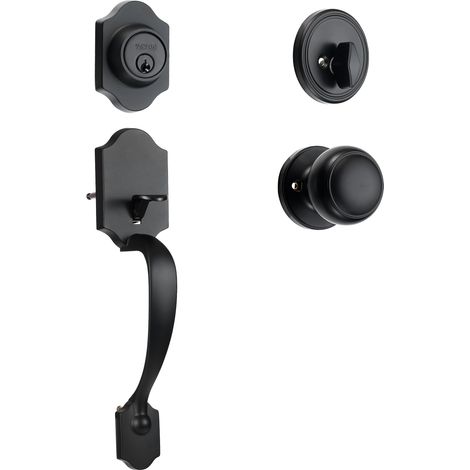VEVOR Set Maniglie Anteriore per Porta deIngresso, Set Maniglia Reversibile Destra-Sinistra Serratura per Porta deIngresso Nero Opaco con Pomello Interno Casa Ufficio Esterno Interno, Maniglia Porta
