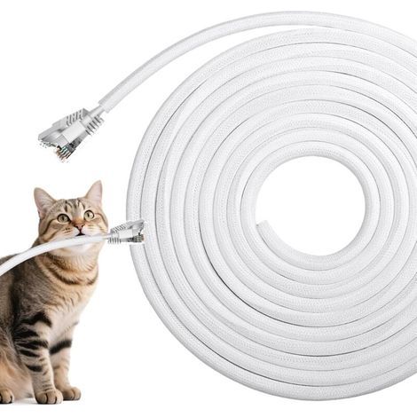 Gaine de câble textile flexible de 10 mm - 5 m - Pour chiens et chats - Gaine de câble tissée - Pour bureau, TV, ordinateur - Blanc