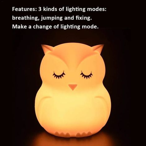 Grande taille Hibou Veilleuse Enfants, Veilleuse de Bébé, Lampe de Chevet, Lampe de Table, Chambre Lampe, 9 Couleurs Rechargeable LED Veilleuse (Télécommande + Tactile Dimm) - Grande Hibou (1/5)