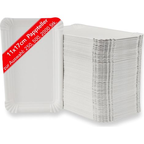 Lot de 250 assiettes carrées en carton - 11 x 17,5 cm - Blanc - Design robuste en fibres fraîches - Idéales pour Noël, les anniversaires, le camping - Vaisselle jetable - Vaisselle de fête (1/5)