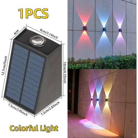 (1 lampe colorée) Applique murale solaire à 2 LED étanche, éclairage extérieur pour jardin, balcon ou villa, éclairage lumineux vers le haut et vers le bas. Compatible avec les rues, balcons et villas (1/5)