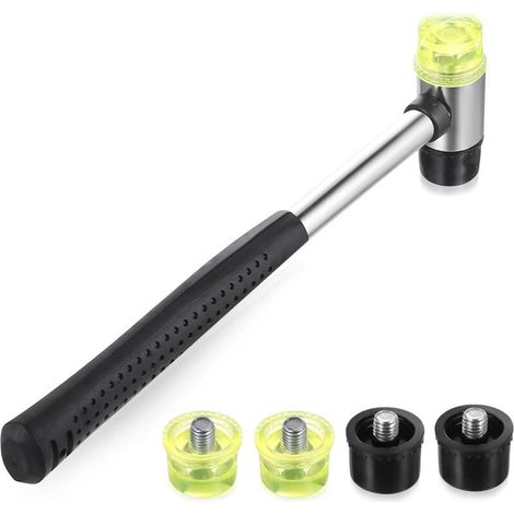 Rubber Mallet, 25mm Small Double-Headed Rubber Hammer with Rubber Handle, Tools for Jewelry Making, Leather, Wood, Plastic, DIY Crafts, with 4 Interchangeable Hammer Heads (1/5)