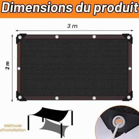 Filet d'Ombrage 2 x 3 m Renforcé avec Œillets, Protection Solaire et Anti-Chaleur, Toile Résistante aux UV pour Jardin, Terrasse, Balcon et Serre (1/4)