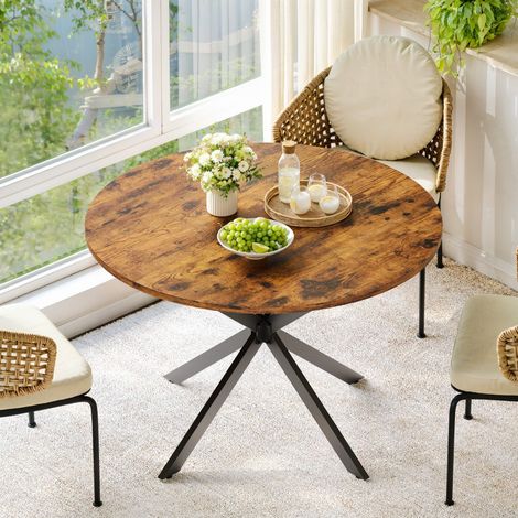 Mesa de comedor redonda - Ø 120 x 76 cm - Mesa de cocina de estilo industrial con patas en X - para 4-6 personas - Vintage y negro (1/5)